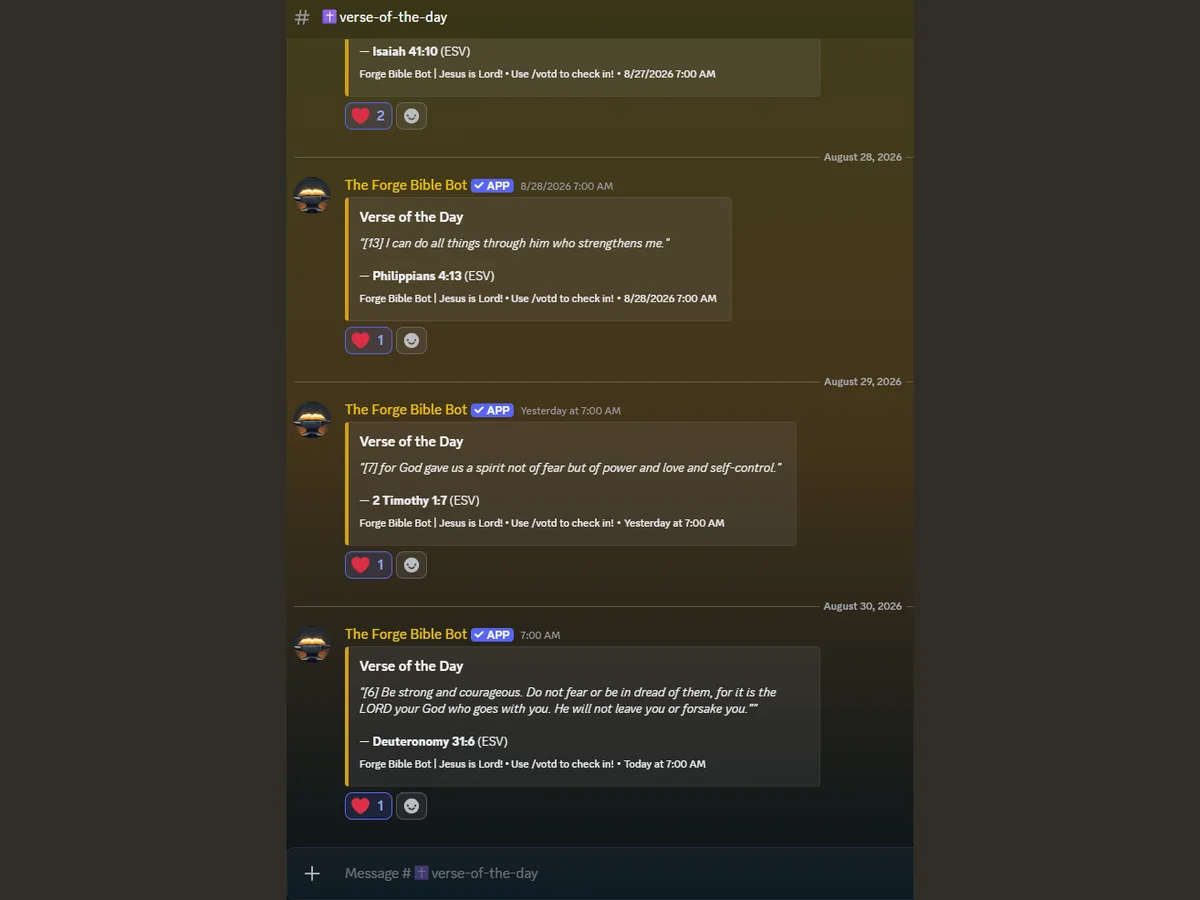 Verse of the Day posted in a Discord server
