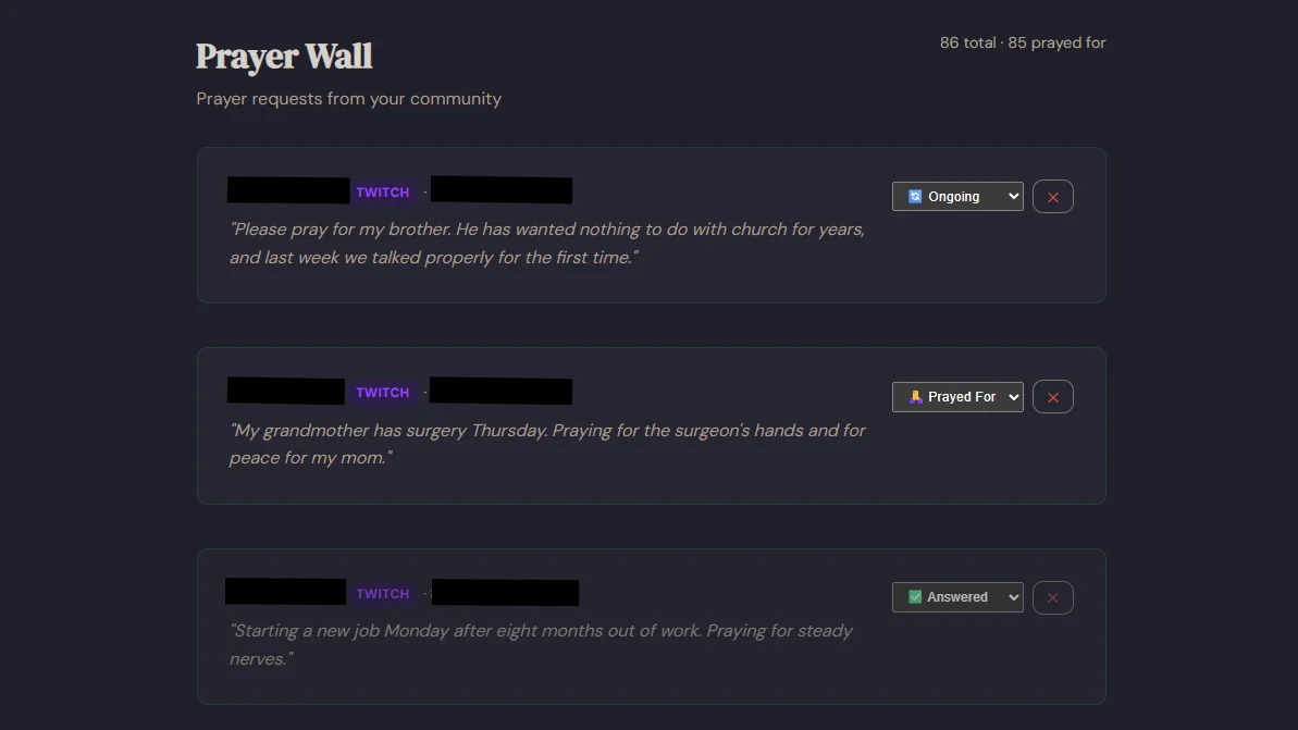The Forge Bible Bot prayer wall